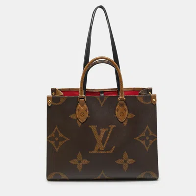Pre-owned Louis Vuitton Onthego Mm Reverse Monogram Canvas Giant Bag In Brown