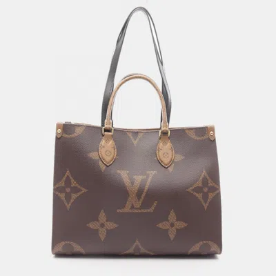 Pre-owned Louis Vuitton Onthego Mm Shoulder Tote Bag Monogram Giant Reverse In Brown