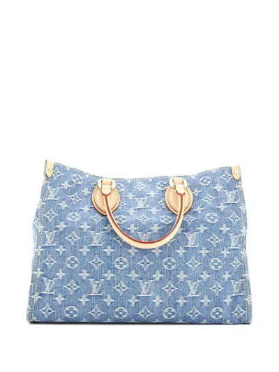 Pre-owned Louis Vuitton Onthego Monogram Denim Mm Tote Bag In Blue