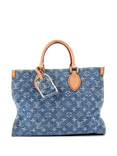 Pre-owned Louis Vuitton Onthego Monogram Denim Mm Tote Bag In Blue
