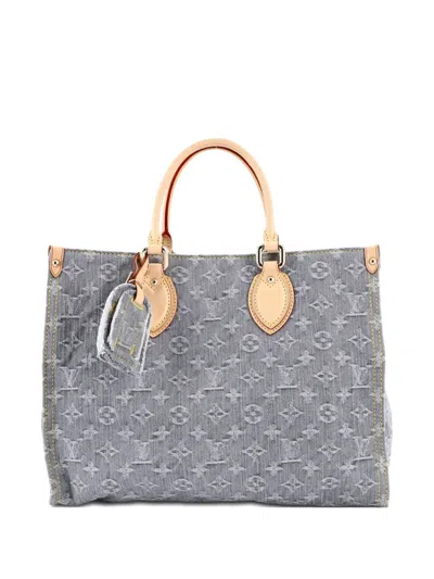 Pre-owned Louis Vuitton Onthego Monogram Denim Mm Tote Bag In Gray