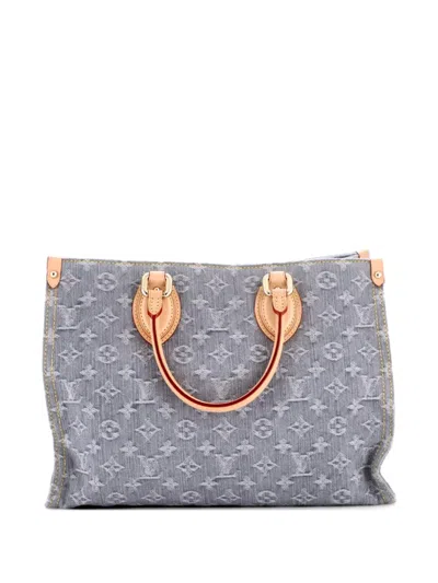 Pre-owned Louis Vuitton Onthego Monogram Denim Mm Tote Bag In Gray