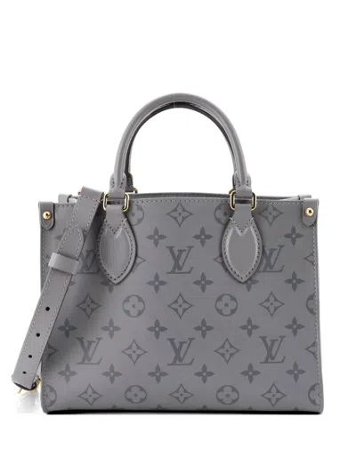 Pre-owned Louis Vuitton Onthego Monogram Ink Leather Pm Tote Bag In Gray