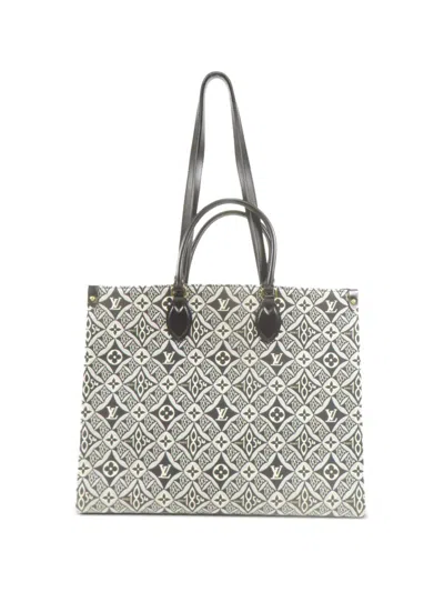 Pre-owned Louis Vuitton Onthego Monogram Jacquard Tote Bag In White