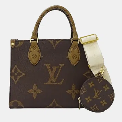 Pre-owned Louis Vuitton Onthego Pm Brown Monogram Giant Reverse Leather 2-way Handbag