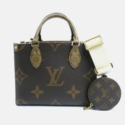 Pre-owned Louis Vuitton Onthego Pm Monogram & Reverse Brown Coated Canvas 2-way Shoulder Bag