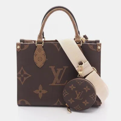 Pre-owned Louis Vuitton Onthego Pm Monogram Giant Reverse Canvas Handbag In Brown