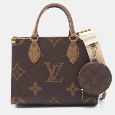 Pre-owned Louis Vuitton Onthego Pm Monogram Giant Reverse Canvas Tote Bag In Brown