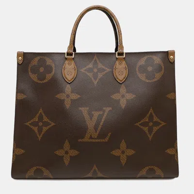 Pre-owned Louis Vuitton Onthego Red Monogram Monogram Reverse Canvas Monogram Giant Size Gm In Brown