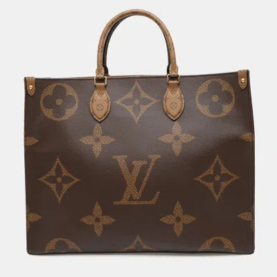 Pre-owned Louis Vuitton Onthego Redm44576 Monogram Monogram Reverse Canvas Monogram Giant Size Gm In Brown