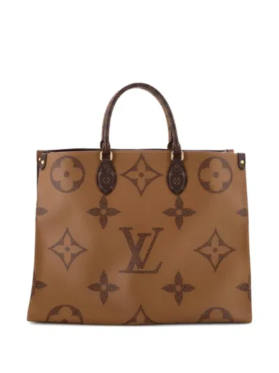 Pre-owned Louis Vuitton Onthego Reverse Monogram Giant Gm Tote Bag In Brown