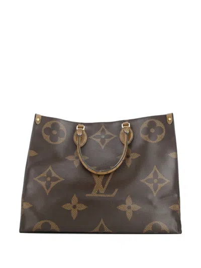 Pre-owned Louis Vuitton Onthego Reverse Monogram Giant Gm Tote Bag In Brown
