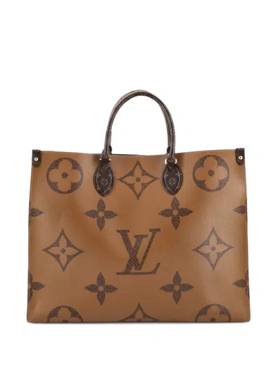 Pre-owned Louis Vuitton Onthego Reverse Monogram Giant Gm Tote Bag In Brown