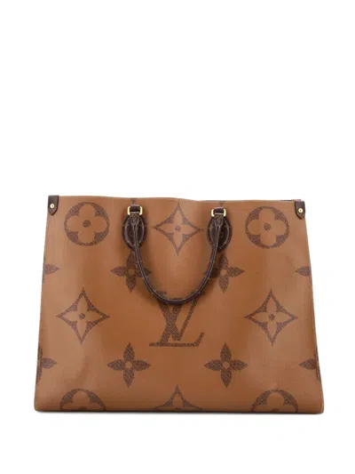 Pre-owned Louis Vuitton Onthego Reverse Monogram Giant Gm Tote Bag In Brown