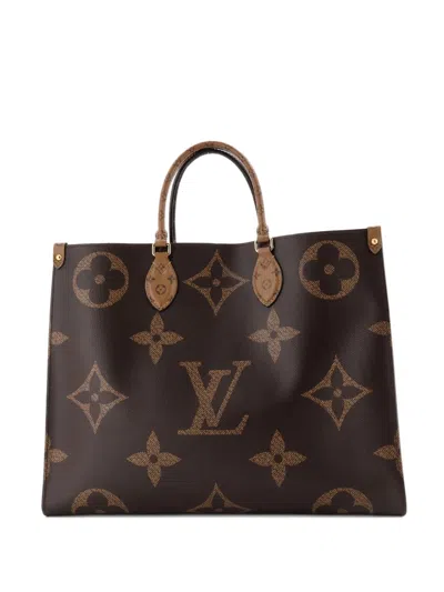 Pre-owned Louis Vuitton Onthego Reverse Monogram Giant Gm Tote Bag In Brown