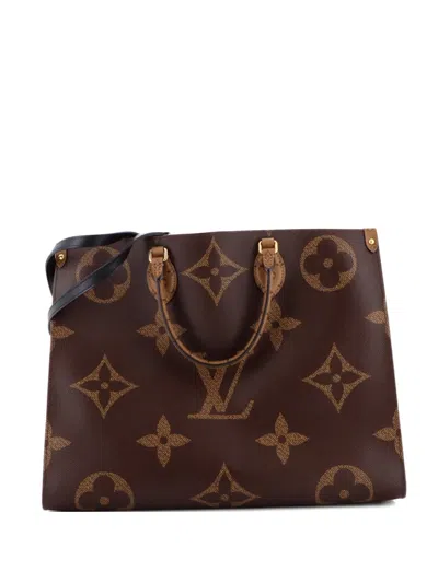 Pre-owned Louis Vuitton Onthego Reverse Monogram Giant Gm Tote Bag In Brown
