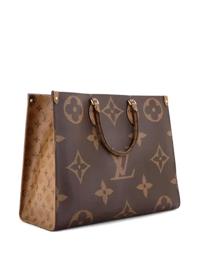 Pre-owned Louis Vuitton Onthego Reverse Monogram Giant Gm Tote Bag In Brown