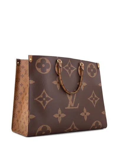 Pre-owned Louis Vuitton Onthego Reverse Monogram Giant Gm Tote Bag In Brown