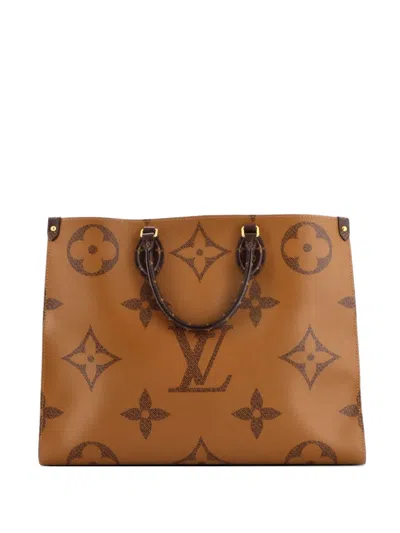 Pre-owned Louis Vuitton Onthego Reverse Monogram Giant Gm Tote Bag In Brown