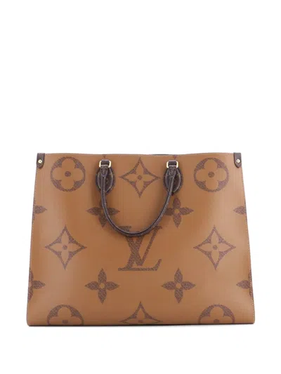Pre-owned Louis Vuitton Onthego Reverse Monogram Giant Gm Tote Bag In Brown