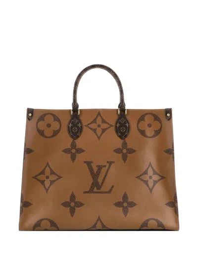 Pre-owned Louis Vuitton Onthego Reverse Monogram Giant Gm Tote Bag In Brown