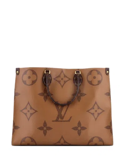 Pre-owned Louis Vuitton Onthego Reverse Monogram Giant Gm Tote Bag In Brown