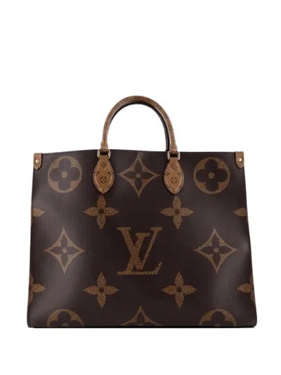 Pre-owned Louis Vuitton Onthego Reverse Monogram Giant Gm Tote Bag In Brown