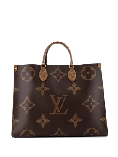 Pre-owned Louis Vuitton Onthego Reverse Monogram Giant Gm Tote Bag In Brown
