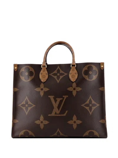 Pre-owned Louis Vuitton Onthego Reverse Monogram Giant Gm Tote Bag In Brown