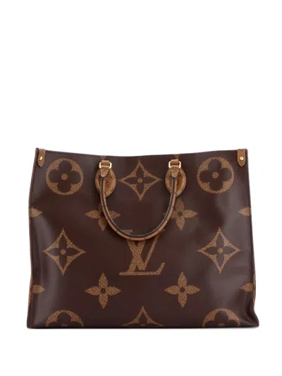 Pre-owned Louis Vuitton Onthego Reverse Monogram Giant Gm Tote Bag In Brown