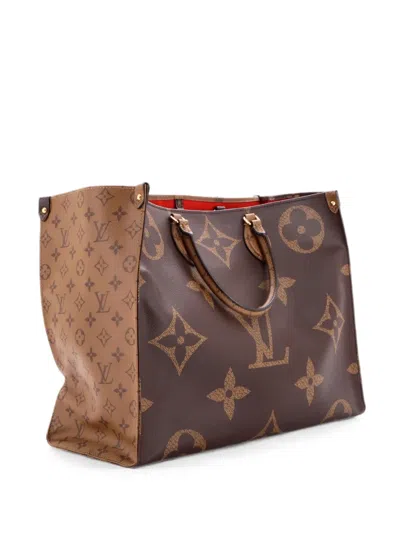 Pre-owned Louis Vuitton Onthego Reverse Monogram Giant Gm Tote Bag In Brown