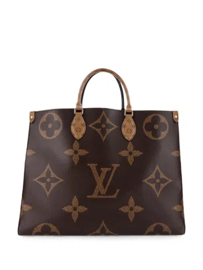 Pre-owned Louis Vuitton Onthego Reverse Monogram Giant Gm Tote Bag In Brown