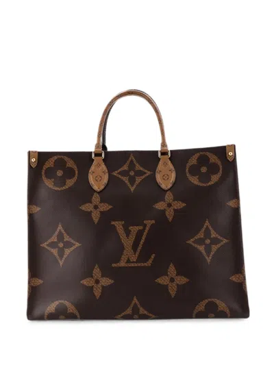 Pre-owned Louis Vuitton Onthego Reverse Monogram Giant Gm Tote Bag In Brown