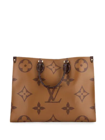Pre-owned Louis Vuitton Onthego Reverse Monogram Giant Gm Tote Bag In Brown