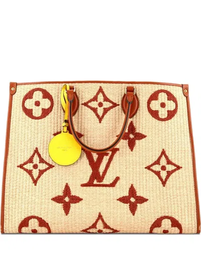 Pre-owned Louis Vuitton Onthego Tote Monogram Giant Raffia Gm Satchel In Neutral