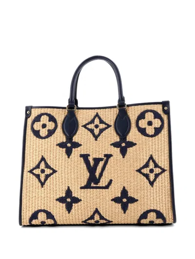 Pre-owned Louis Vuitton Onthego Tote Monogram Giant Raffia Mm Shoulder Bag In Neutral