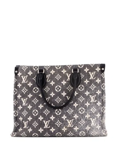 Pre-owned Louis Vuitton Onthego Tote Monogram Jacquard Denim Mm Shoulder Bag In Black
