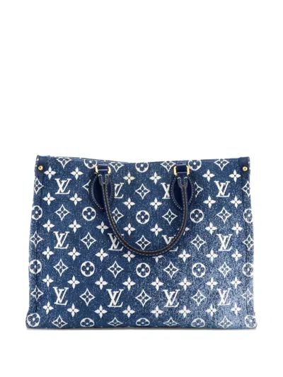 Pre-owned Louis Vuitton Onthego Tote Monogram Jacquard Denim Mm Shoulder Bag In Blue