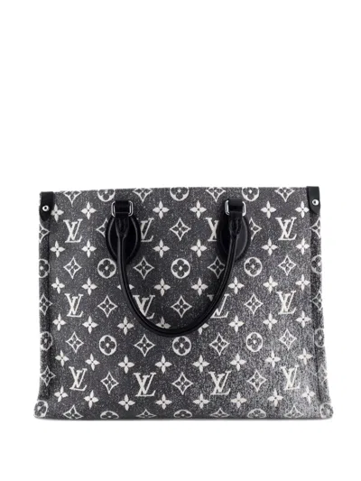Pre-owned Louis Vuitton Onthego Tote Monogram Jacquard Denim Mm Shoulder Bag In Gray