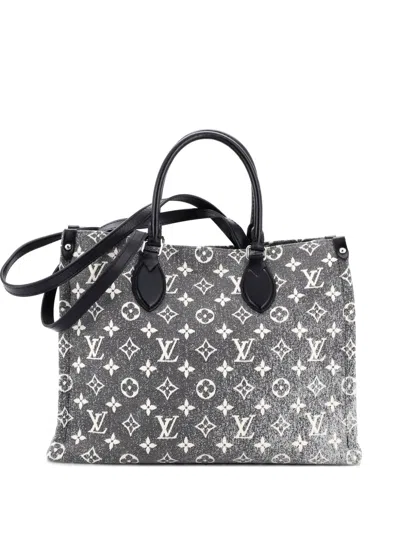 Pre-owned Louis Vuitton Onthego Tote Monogram Jacquard Denim Mm Shoulder Bag In Gray