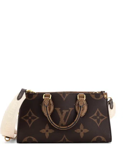 Pre-owned Louis Vuitton Onthego Tote Reverse Monogram Giant East West Shoulder Bag In Brown