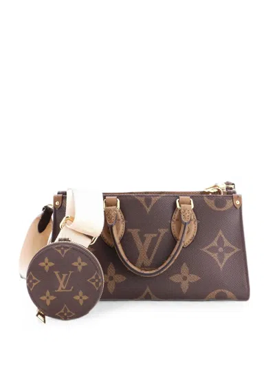 Pre-owned Louis Vuitton Onthego Tote Reverse Monogram Giant East West Shoulder Bag In Brown