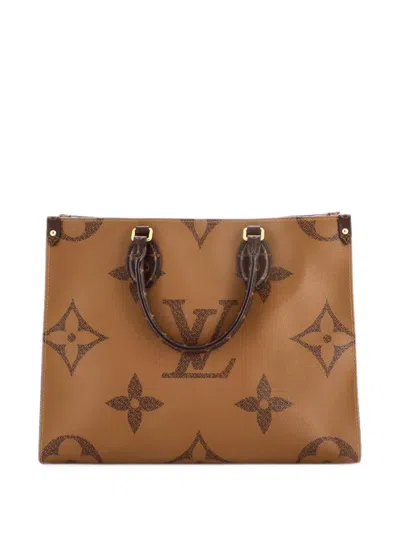 Pre-owned Louis Vuitton Onthego Tote Reverse Monogram Giant Mm Shoulder Bag In Brown