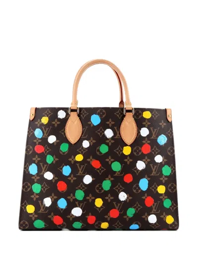 Pre-owned Louis Vuitton Onthego Yayoi Kusama Painted Dots Monogram Canvas Mm Tote Bag In Brown