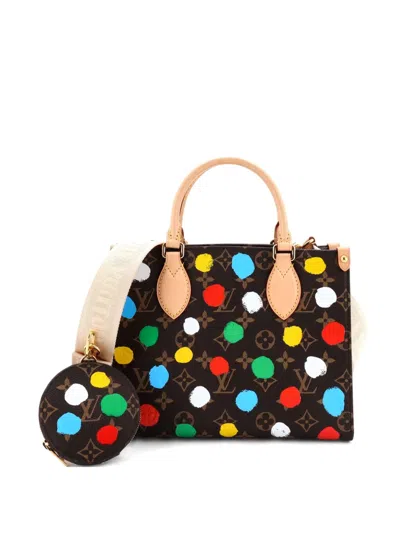 Pre-owned Louis Vuitton Onthego Yayoi Kusama Painted Dots Monogram Canvas Pm Tote Bag In Brown