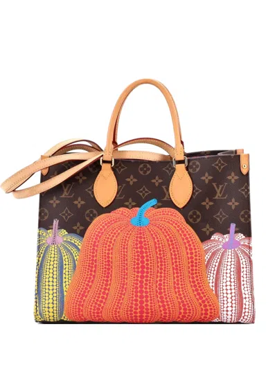 Pre-owned Louis Vuitton Onthego Yayoi Kusama Pumpkins Monogram Canvas Mm Tote Bag In Brown