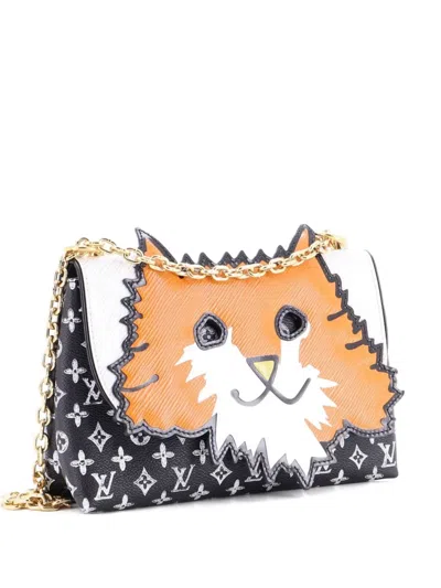 Pre-owned Louis Vuitton Orange Cat Limited Edition Grace Coddington Epi Leather And Catogram Canvas Shoulder Bag In Black