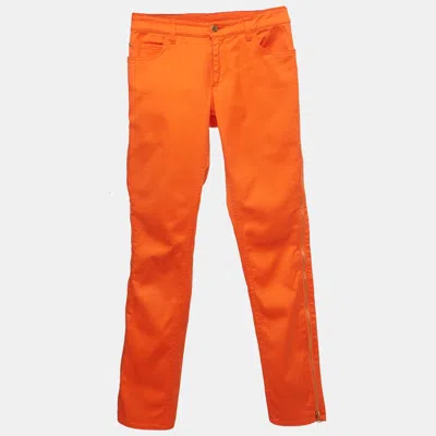 Pre-owned Louis Vuitton Orange Denim Side Zip Up Detail Jeans S/waist 28"