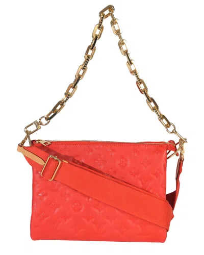Pre-owned Louis Vuitton Orange Leather Monogram Embossed Coussin Pm (authentic Pre-  Loved)