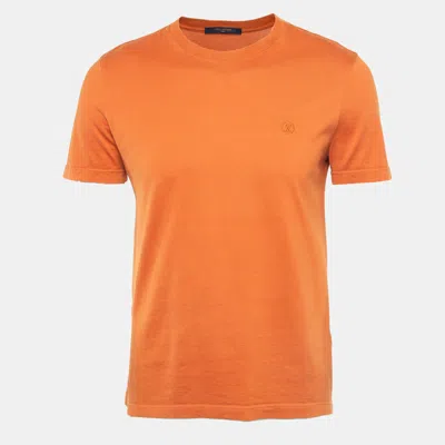 Pre-owned Louis Vuitton Orange Logo Embroidered Cotton Crew Neck T-shirt M